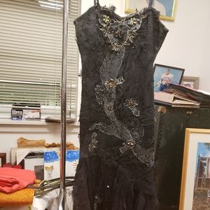 Denim lace trim maxi dress